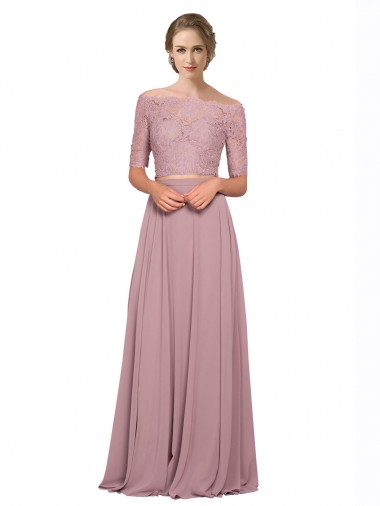 Comprar línea A Hombros Descubiertos Gasa Encaje Largo Vestidos de dama de honor / Vestidos de fiesta