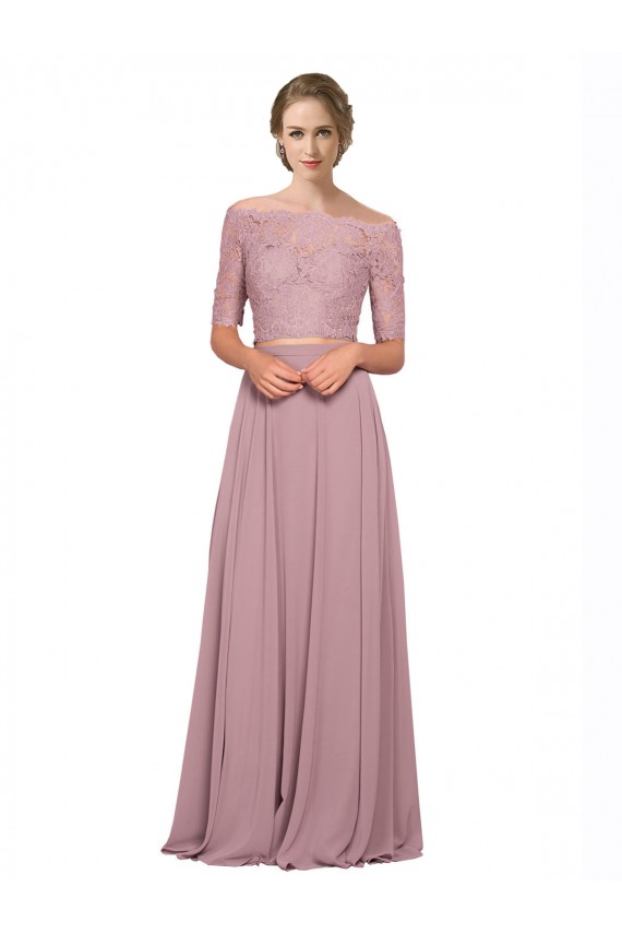 Comprar línea A Hombros Descubiertos Gasa Encaje Largo Vestidos de dama de honor / Vestidos de fiesta