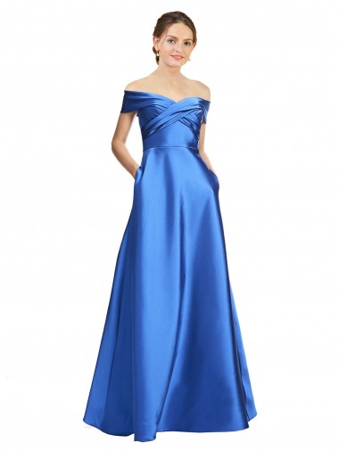 Comprar línea A Hombros Descubiertos Satén Largo Formales Vestidos de dama de honor / Vestidos de fiesta