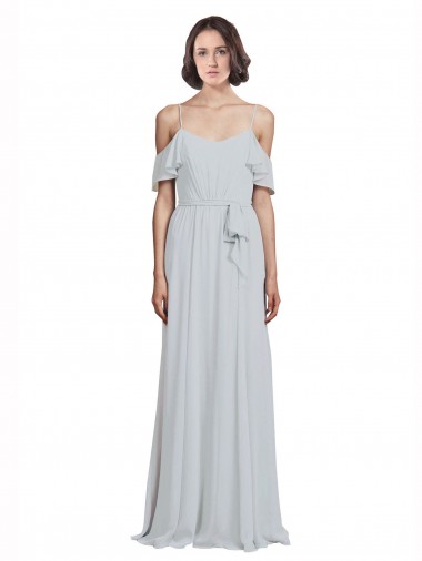 Comprar línea A Hombros Descubiertos Tirantes espagueti Gasa Largo Vestidos de dama de honor