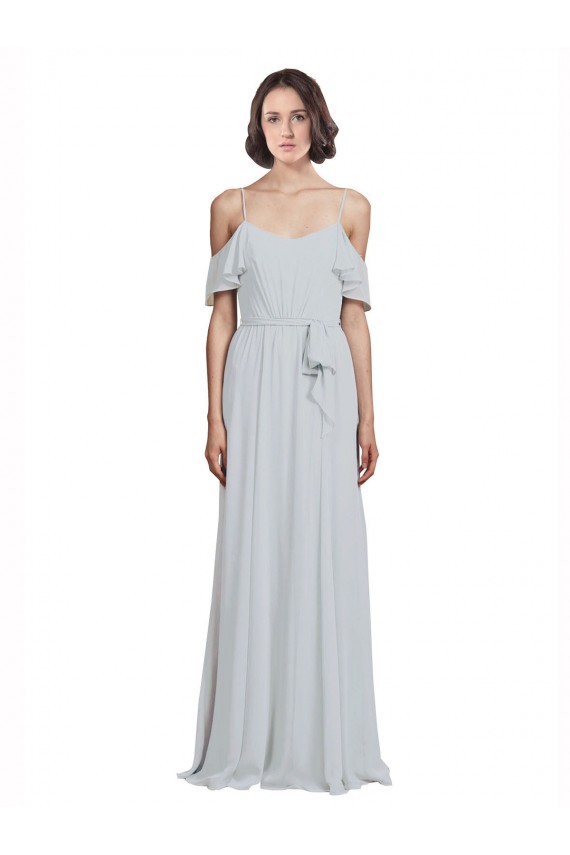 Comprar línea A Hombros Descubiertos Tirantes espagueti Gasa Largo Vestidos de dama de honor