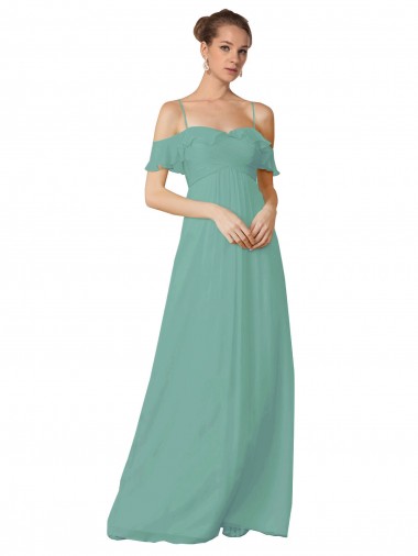Comprar línea A Hombros Descubiertos Tirantes espagueti Gasa Largo Vestidos de dama de honor