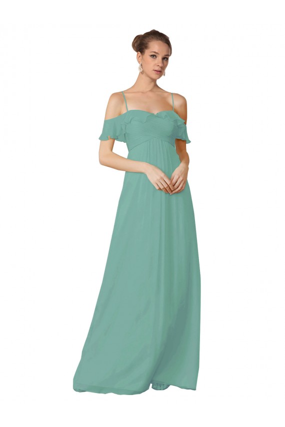 Comprar línea A Hombros Descubiertos Tirantes espagueti Gasa Largo Vestidos de dama de honor