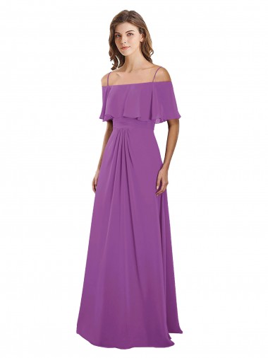 Comprar línea A Hombros Descubiertos Tirantes espagueti Gasa Largo Vestidos de dama de honor