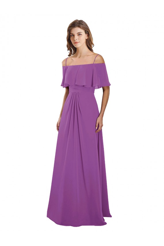 Comprar línea A Hombros Descubiertos Tirantes espagueti Gasa Largo Vestidos de dama de honor
