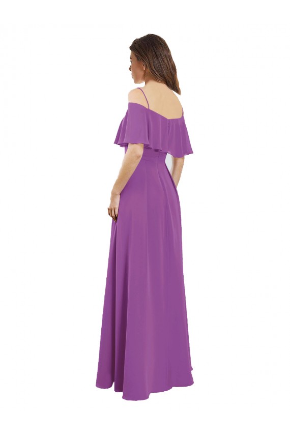 Comprar línea A Hombros Descubiertos Tirantes espagueti Gasa Largo Vestidos de dama de honor