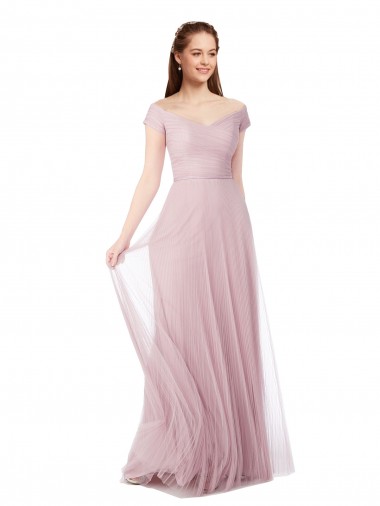Comprar línea A Hombros Descubiertos Tul Largo Vestidos de dama de honor