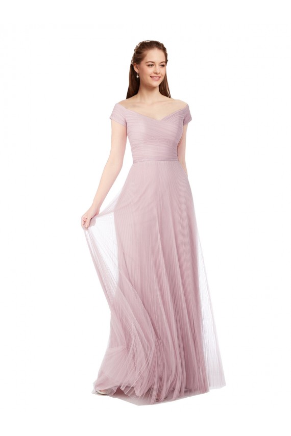 Comprar línea A Hombros Descubiertos Tul Largo Vestidos de dama de honor