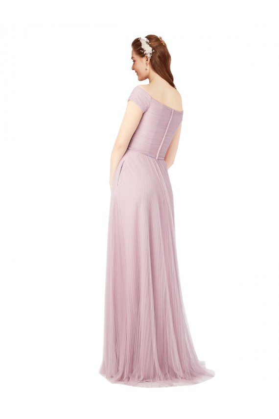 Comprar línea A Hombros Descubiertos Tul Largo Vestidos de dama de honor