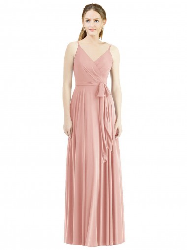 Comprar línea A Tirantes espagueti Cuello en V Gasa Largo Vestidos de dama de honor