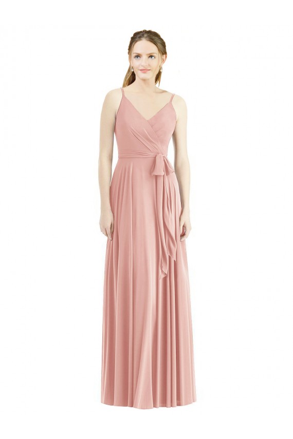 Comprar línea A Tirantes espagueti Cuello en V Gasa Largo Vestidos de dama de honor