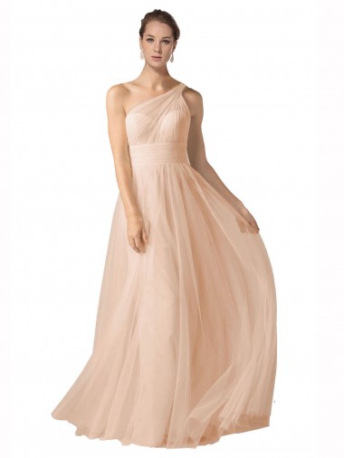 Comprar línea A Tirantes espagueti Tul Largo Vestidos de dama de honor